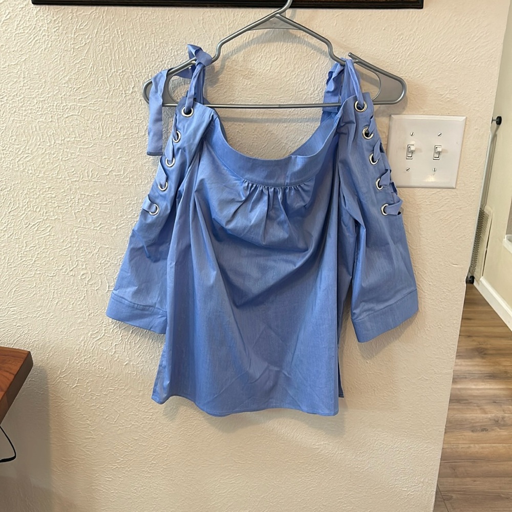 Denim off the shoulder blouse